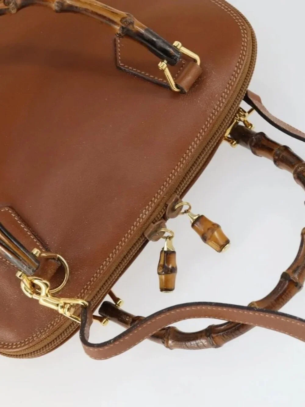 GUCCI Bamboo Hand Bag Leather 2way Brown Gold 000 122 0290 Auth 168572